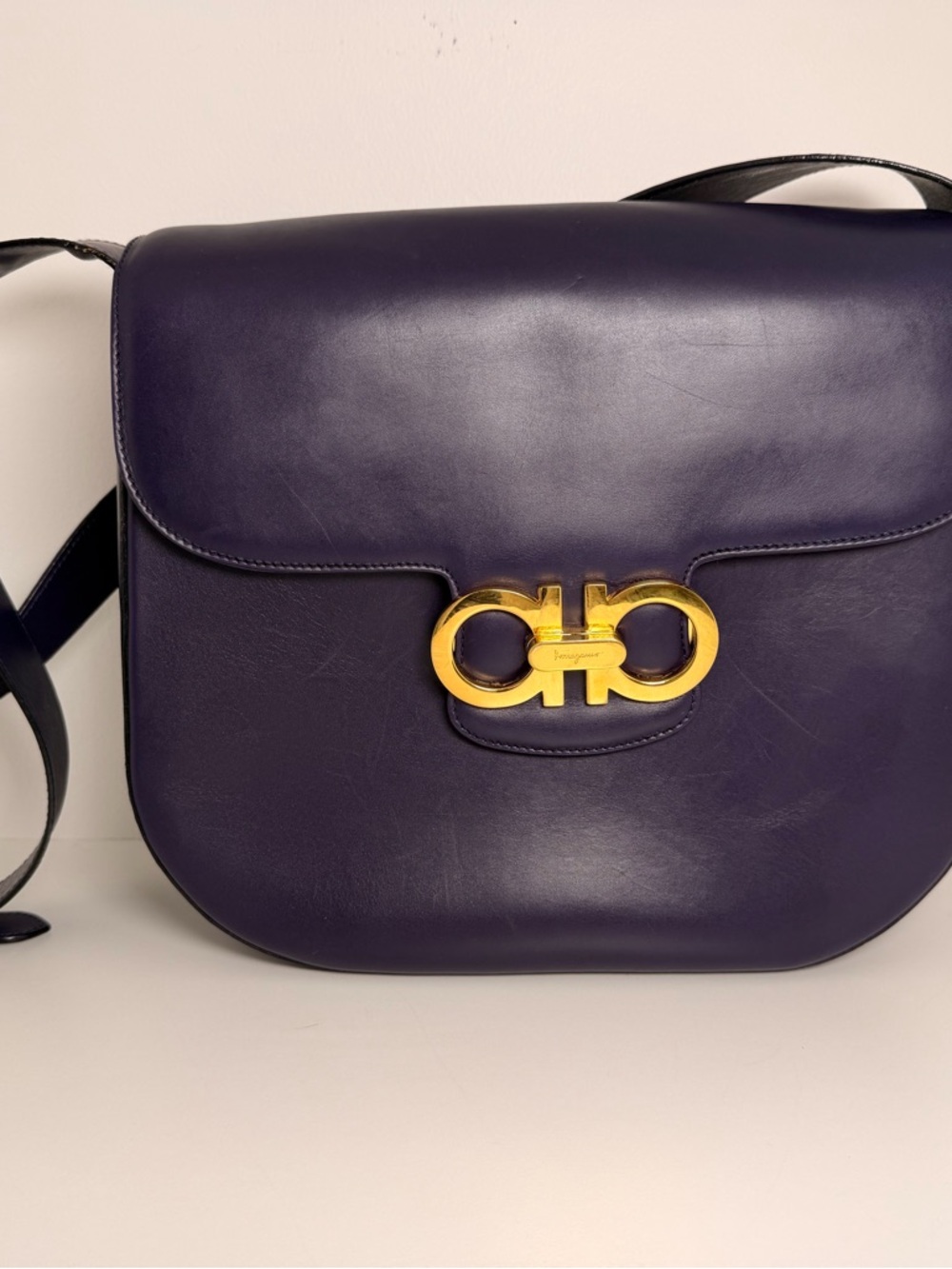 Ferragamo Plum Leather Gancini Shoulder Bag